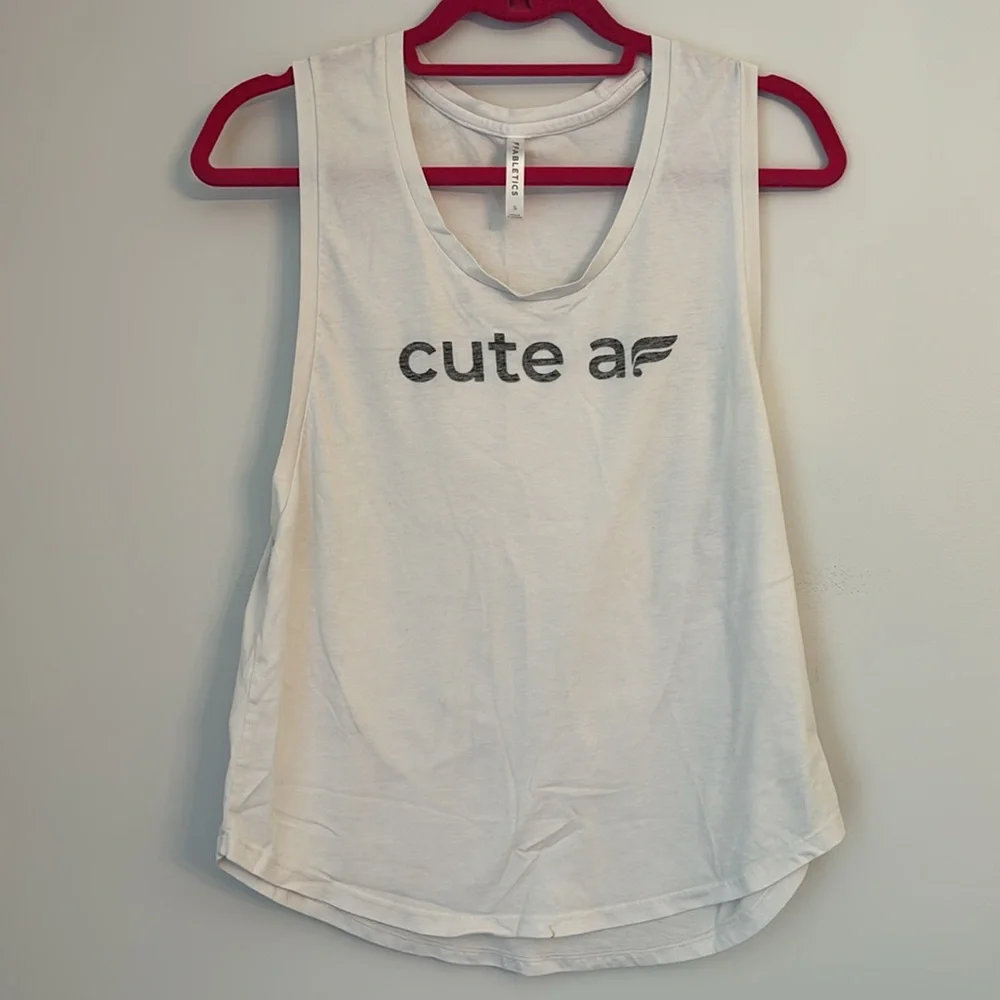 Fabletics White Cute AF Scoop Neck Muscle Tank Size Small